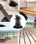 10 Pack Adjustable Deck Pedestals For Floor Lift And Deck Support Elevation Raising Platform Height From Two And Three Eighths Inches To Five And A Half Inches Black UV Resistant Polypropylene Composite Outdoor Decking Pedestals For Concrete Or Wood