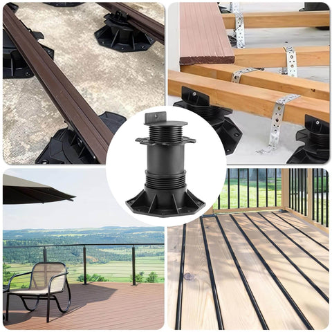 10 Pack Adjustable Deck Pedestals For Floor Lift And Deck Support Elevation Raising Platform Height From Two And Three Eighths Inches To Five And A Half Inches Black UV Resistant Polypropylene Composite Outdoor Decking Pedestals For Concrete Or Wood