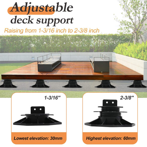 Adjustable Deck Support Pedestals 24 Pack Paver Leveling System DIY Friendly From One And Three Sixteenths Inches To Two And Three Eighths Inches For Raised Decks Sheds Pathways Greenhouse Floors Outdoor Foundations installed example