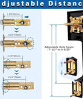 Diagrams showing dimensions of Matte Black Front Door Handle And Single Cylinder Deadbolt Combo Set, adjustable hole space details