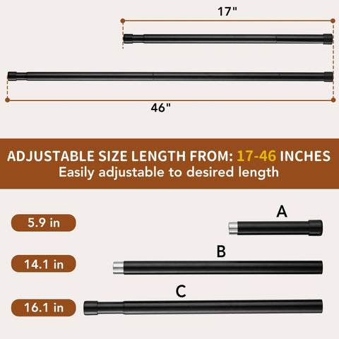 Adjustable Sliding Door Security Bar 17 To 46 Inches Matte Black 1 Inch Diameter With Rubber Tips Spring Loaded Telescopic Rod Easy Rotate Length Adjustment Ideal For Home Window Or Patio Door Security.