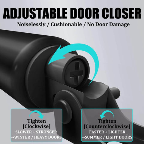 Close-up of adjustable mechanism on Heavy Duty Pneumatic Screen Door Closer, showing speed settings for storm doors.