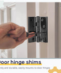 Installing 10 Pack Door Hinge Shims Stainless Steel With Durable Coated Finish For 4 Inch Hinge Shims on a door hinge