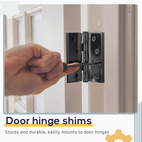 Installing 10 Pack Door Hinge Shims Stainless Steel With Durable Coated Finish For 4 Inch Hinge Shims on a door hinge
