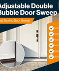 Adjustable Double Bubble Door Sweep, Draft Stopper, Under Door Seal for Exterior Doors shown on a white door.
