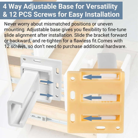 Drawer slide socket set with screws showing adjustable base and C-shaped H305 bracket for RV drawers.