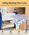 Adjustable Height Floor Lock For Trolleys And Carts, Heavy Duty Brake Lock Made From Manganese Steel, 100 Kg Load Capacity With TPU Pad