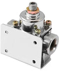 Spectre adjustable fuel pressure regulator with plated finish and mounting hardware, featuring 3/8 inch barb fittings.