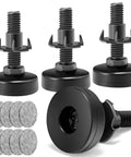 Beefy And Adjustable Furniture Levelers Three Eighths Inch UNC Thread Feet For Tables, 4 Pack with felt pads and steel inserts.