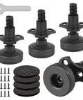 Four-pack adjustable furniture levelers with 3/8-16 threads lift and level tables, chairs, desks and cabinets, supporting up to 1320 lbs total.