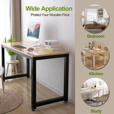 Desk with adjustable M6 screw in furniture levelers with a swivel nylon rubber base protecting floors and leveling in study room.