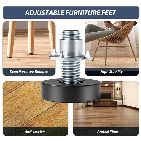 12 Pack Furniture Leveling Feet With T Nuts One Quarter Inch 20 UNC Thread Adjustable Levelers No Wobble MROCO on wood floor