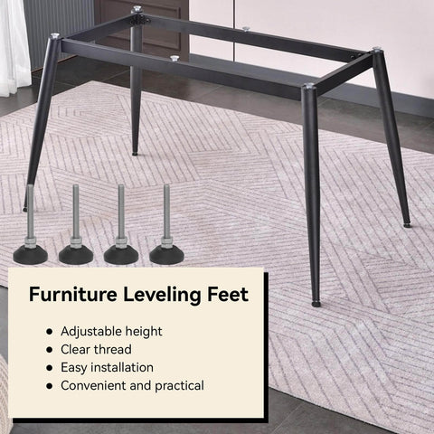 Adjustable M6 Furniture Leveling Feet Set Of 4 With Swivel Table Glides Heavy Duty Levelers For Cabinets Tables And Chairs Rubber Feet For Stable Level Surfaces shown with unassembled table frame.