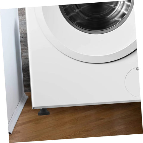 Close-up of Four Pack Sturdy Adjustable Furniture Leveling Pads Rubber Feet used on washing machine on wooden floor
