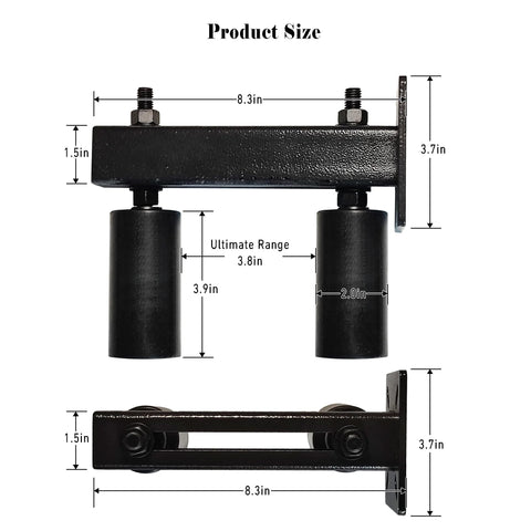 Sliding Gate Rollers And Guide Kit With Four Inch Nylon Wheel Heavy Duty Steel Bracket For Sliding And Rolling Gates Adjustable Bracket Opens Up To Five Point Seven Inches Provides Smooth Quiet Operation And Durable Rust Resistant Construction, dimensions labeled
