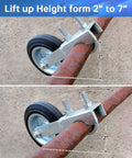 Close-up of 2 Pack Gate Wheel For Metal Swing Gate With 1-5/8 To 2 Inch Frames showing adjustable height on rusted gate.