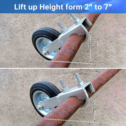 Close-up of 2 Pack Gate Wheel For Metal Swing Gate With 1-5/8 To 2 Inch Frames showing adjustable height on rusted gate.