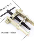 Adjustable 2 Jaw Gear Puller for Cars and Motorcycles, Heavy Duty Auto Repair Tool, close-up showing dimensions and metal components.