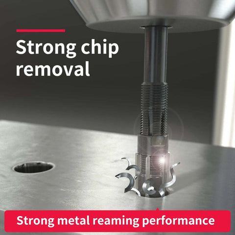 Adjustable Hand Reamer 26-29.5mm HSS with Revolve Grip demonstrating strong metal reaming performance in action