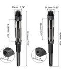 Adjustable Pro Grade Hand Reamer Set 19 To 21 Mm And 21 To 23 Mm High Speed Steel H8 Tool With 6 Straight Flutes, front view.