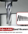 Adjustable Hand Reamer Set, 9 Piece High Speed Steel Reamers Ranging From 15/32 Inch To 1-3/16 Inch, Straight Flute in drilling use