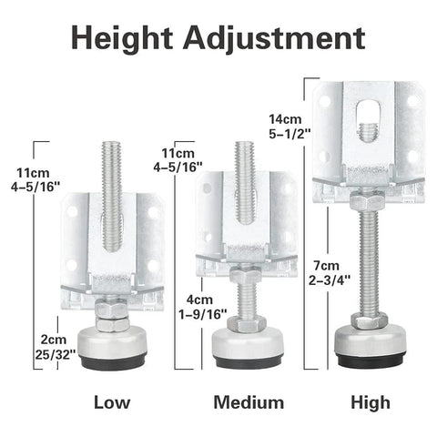 Height adjustment of Heavy Duty Leveling Feet For Furniture And Equipment Adjustable Leg Levelers With 4000 Lbs Load Capacity 4 Pack