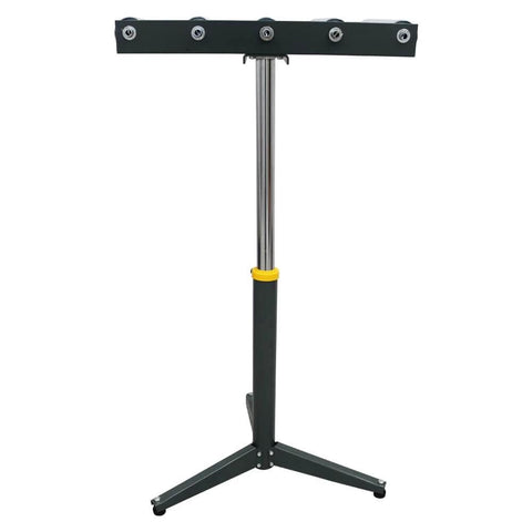 Front view of 5-Roll Adjustable Height Conveyor Stand - 250 lbs Capacity, 23.9"-41.6" Height Range, Chrome-Plated Rollers for Heavy-Duty Material Handling.