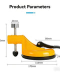 Side view of Adjustable Height Countertop Leveler Pro with dimensions, featuring powerful vacuum suction grip for granite and marble surfaces.
