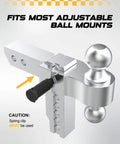 Trailer Hitch Receiver Pin Lock Set With Dual One Half And Five Eighths Inch Pins shown installed on adjustable ball mount