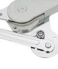 Close-up of adjustable hydraulic buffer cabinet door hinges, vertical swing lift up 7.72-8.82lbs capacity for furniture cabinets.