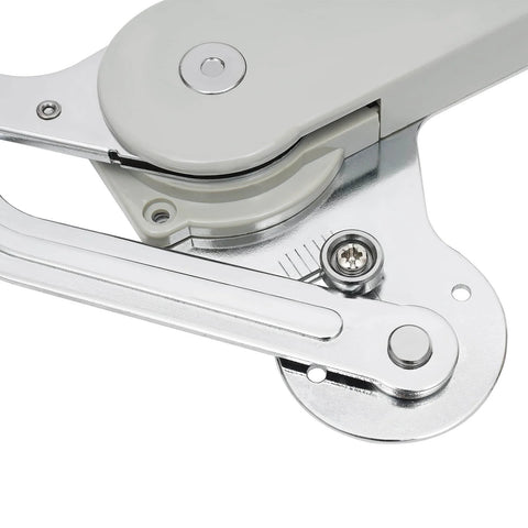 Close-up of adjustable hydraulic buffer cabinet door hinges, vertical swing lift up 7.72-8.82lbs capacity for furniture cabinets.