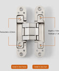 Three Way Adjustable Invisible Hinges For Hidden Doors Concealed Hinges Slick Zinc Alloy 180 Degree Swing 5.5 Inch Matte Silver