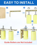 Installation steps of two adjustable L brackets for sliding doors with guide roller mounts, thickened steel construction.