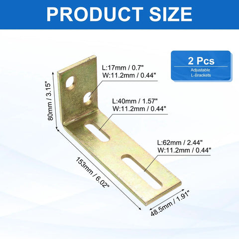 Two Adjustable L Brackets For Sliding Doors With Guide Roller Mounts, Thickened Steel Construction With Galvanized Finish dimensions