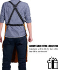 Back view of Leather Welding Apron With 6 Tool Pockets, Heat And Flame Resistant Cowhide, adjustable straps, for men and women.