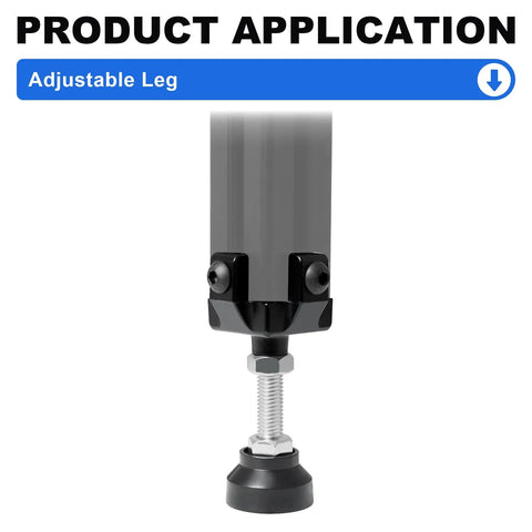 Adjustable 4040 Leg Feet For 40x40 T Slot And V Slot Aluminum Extrusion Black 4 Pack with leveling foot against white background