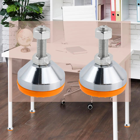 Rock Solid Heavy Duty Adjustable Leg Leveler Set 4 Pack M8 Thread 600 Lb Capacity with orange and silver base in office setup