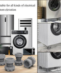 Four pack adjustable leveling feet deliver stable wobble free support for washing machines and appliances, close-up view.