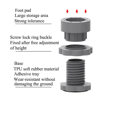 Four pack adjustable leveling feet deliver stable wobble free support for washing machines and appliances, with easy height adjustment