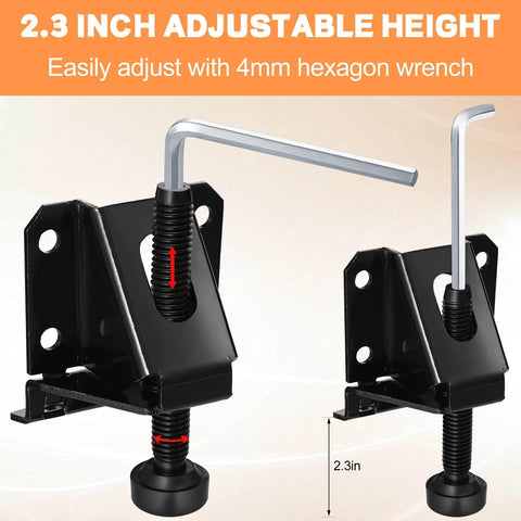 Heavy Duty 24 Pack Leveling Feet For Workbenches And Furniture Adjustable 2.3 Inch Levelers With Screws And Wrenches Black Finish Ideal For Tables Cabinets Desks And Benchtops Kenning showing close-up of adjustable leveler with hex wrench