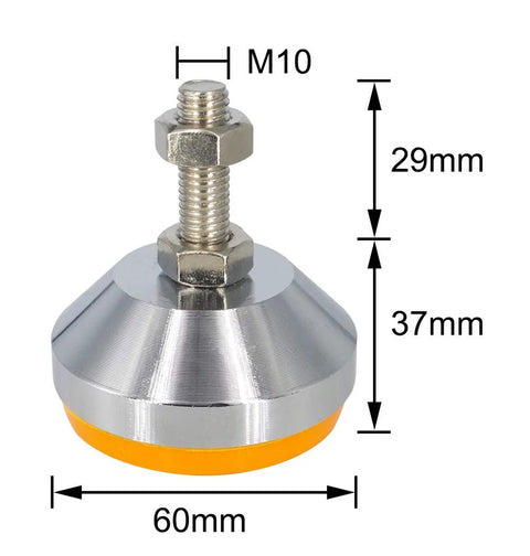 Front view of Beefy Heavy Duty Adjustable Leveling Feet For Machines And Workbenches with M10 thread, 28mm carbon steel and rubber