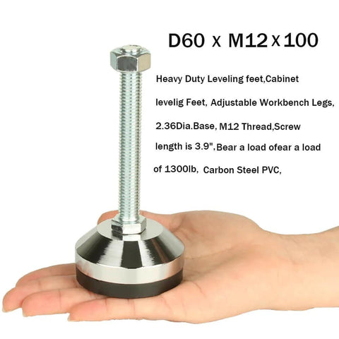Heavy Duty Leveling Leg Set With 2.36 Inch Base Diameter And M12 Thread, 100mm Adjustable Feet Deliver 1300 Lb Capacity