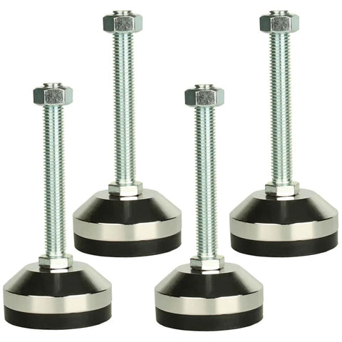 Heavy Duty Leveling Leg Set With 2.36 Inch Base Diameter And M12 Thread, 100mm Adjustable Feet Deliver 1300 Lb Capacity For Workbenches, Machines, Cabinets, Chrome Plated Carbon Steel With Anti Skid Pads, Black Finish, 4 Pcs