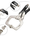 Adjustable Metal Face Clamps 11 Inch Pack Of 2 for woodworking welding and repairs, black handles, swivel pads close-up view