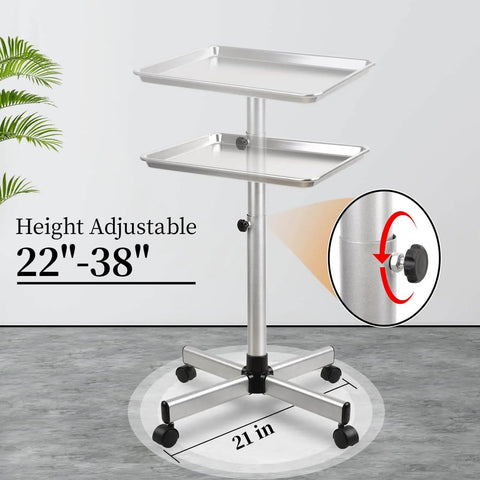 Rolling Salon Tray On Wheels For Pros In Salons And Tattoo Studios Adjustable Height Hair Stylist Cart From 22 To 38 Inches Metal Mayo Stand Tray No Rust Color Tray For Salon Medical Or Spa Use