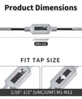 Product dimensions of Adjustable Tap Wrench Handle For M1-M12 And W1/16-1/2 Reamers, 175mm length, zinc alloy build.