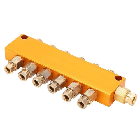 Five To Six Way Adjustable Oil Distributor Manifold For Automatic Lubrication Pumps with brass block and multiple outlets