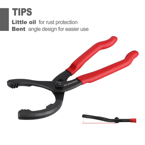 Adjustable Oil Filter Pliers 12 Inch For Engine Oil Filters Removal Bent Head Design For Tight Spaces High Carbon Steel With Permalock Fastener