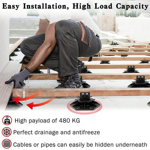 24 Pack Adjustable Plastic Pedestal Paver Supports For Decking And Floor Elevation installation under wooden beams