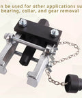 Beefed Up Pitman Arm Puller With Adjustable Jaws For Removal Of Pitman Arms Bearings Collars Gears And More For Cars And Light Trucks Repair Tool Kit Set, front view showing adjustable jaws and chain attachment.